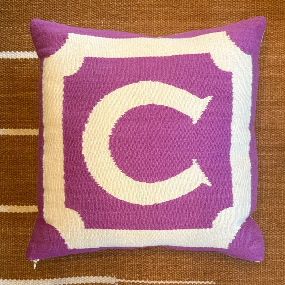 Jonathan Adler Magenta and Cream Monogram Pillow